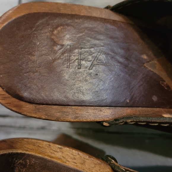 MIA Women's 10 Brown Leather studded heeled mules clogs bohemian hippie retro - Picture 5 of 13